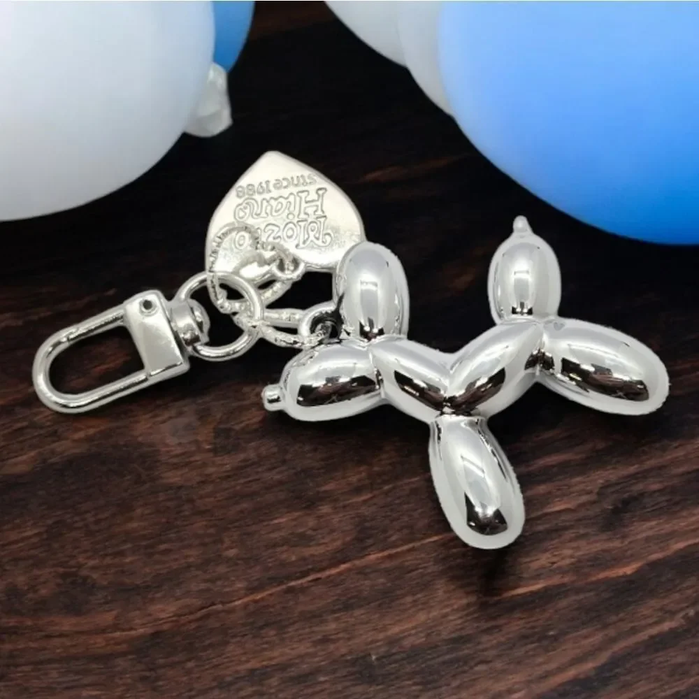 Silver Balloon Dog Keychain 3D Pop Art Bag Charm Heart Novelty Purse Accessory